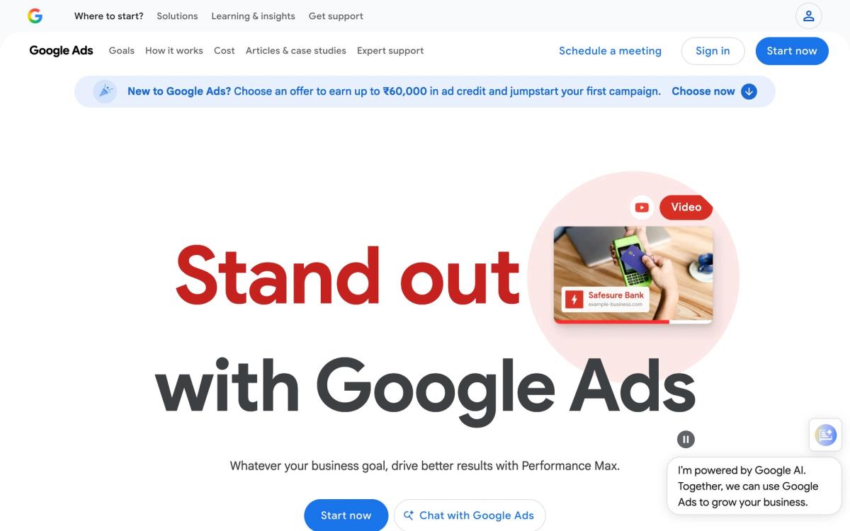 Google Ads Smart Campaigns homepage hero screenshot