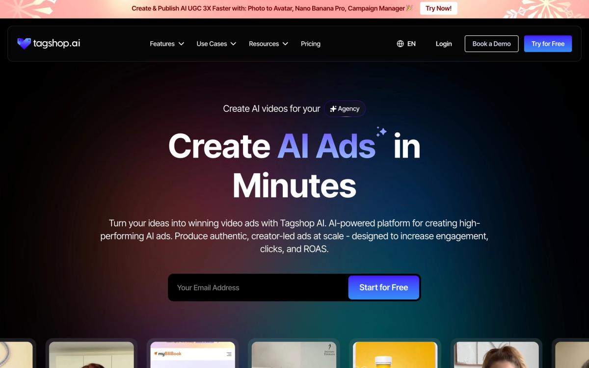 2. Tagshop.AI - AI UGC-Style Ads for DTC & Social - hero screenshot