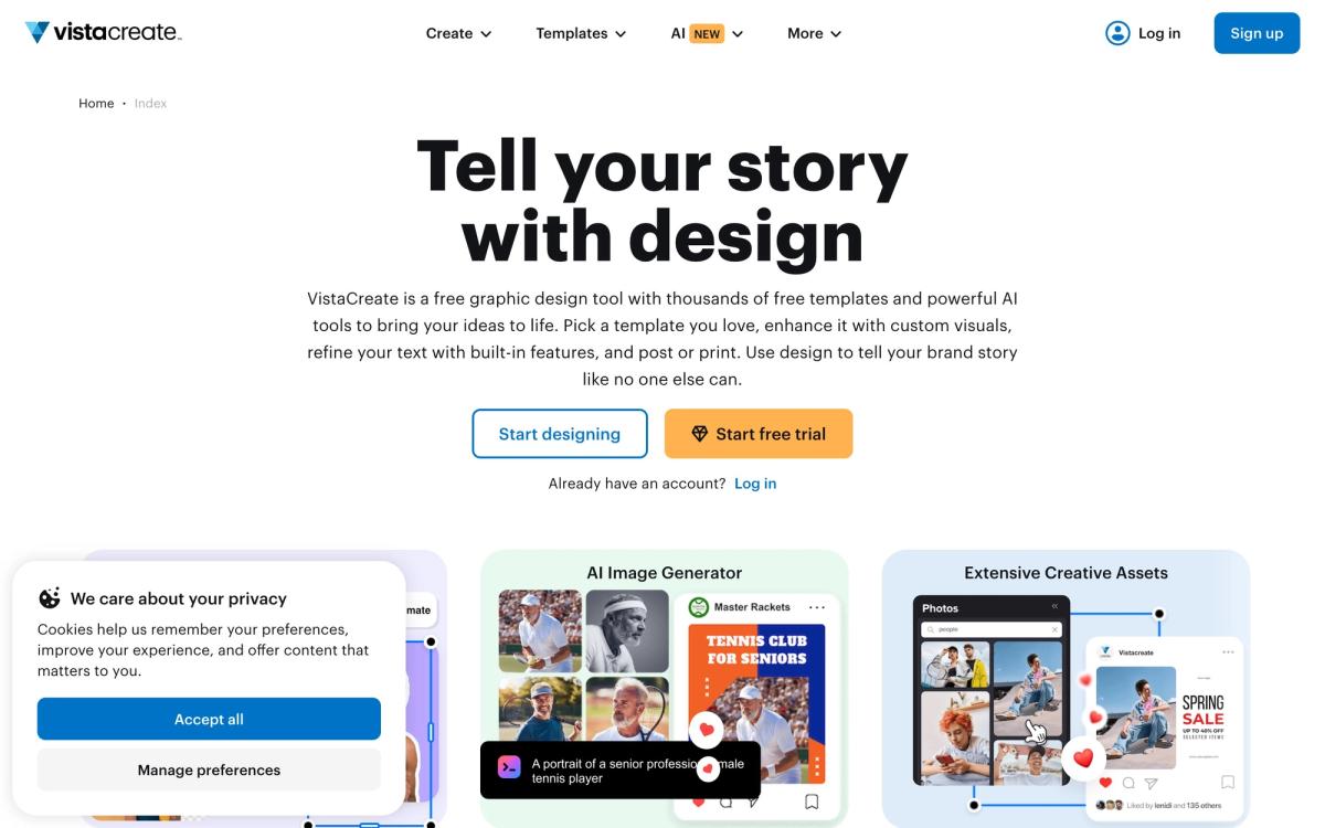 VistaCreate homepage hero screenshot