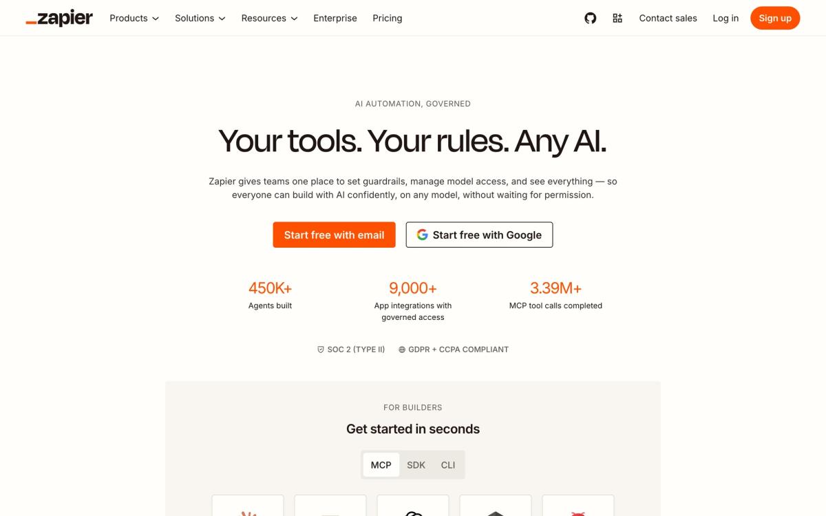Zapier homepage hero screenshot