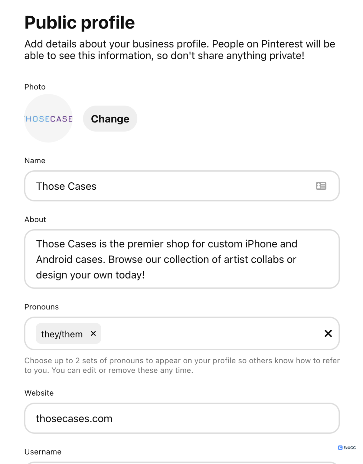 Setting up public profile on Pinterest