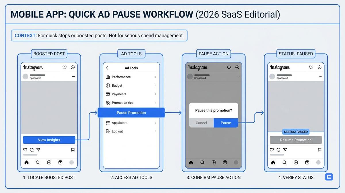 Editorial illustration for How to pause an Instagram ad in the mobile app