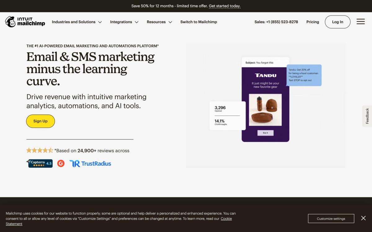 Mailchimp homepage hero screenshot