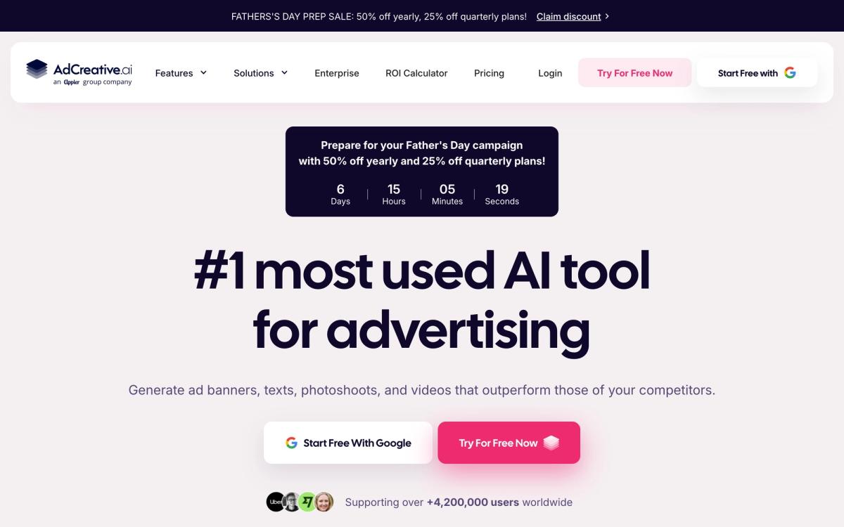 AdCreative.ai homepage hero screenshot