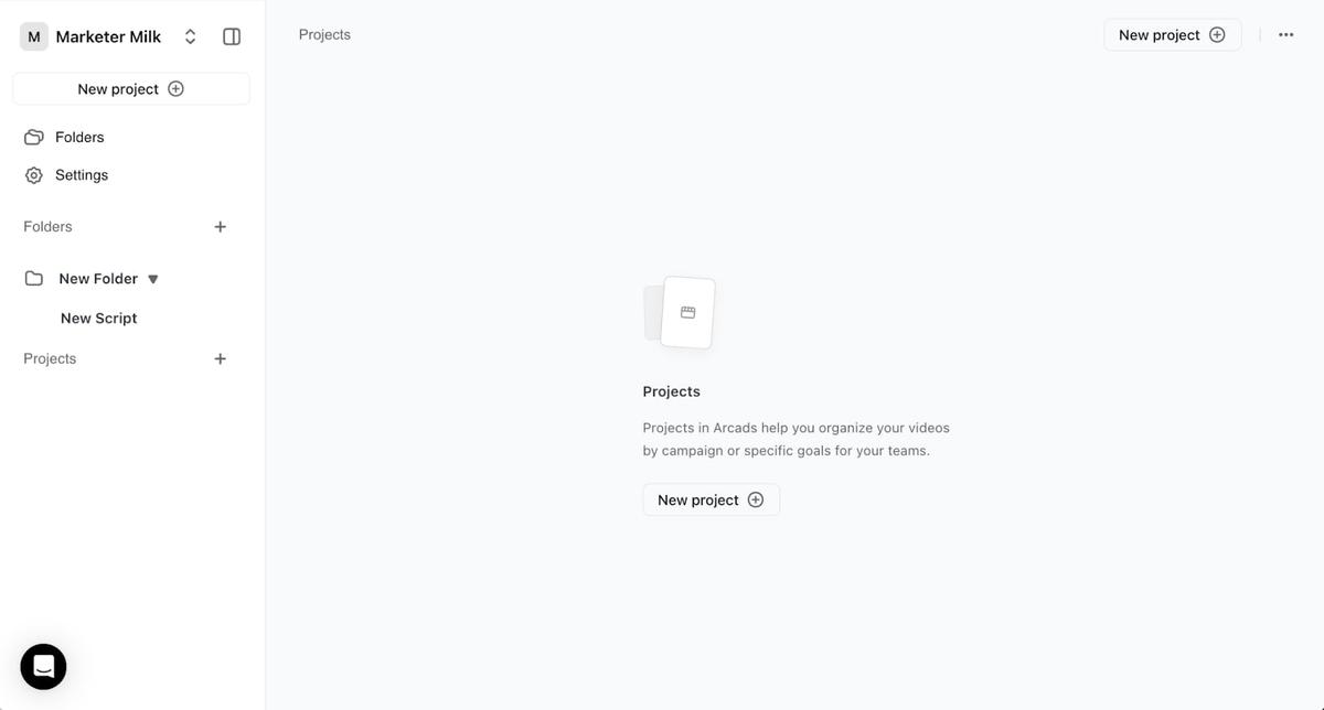 Arcads project dashboard screenshot