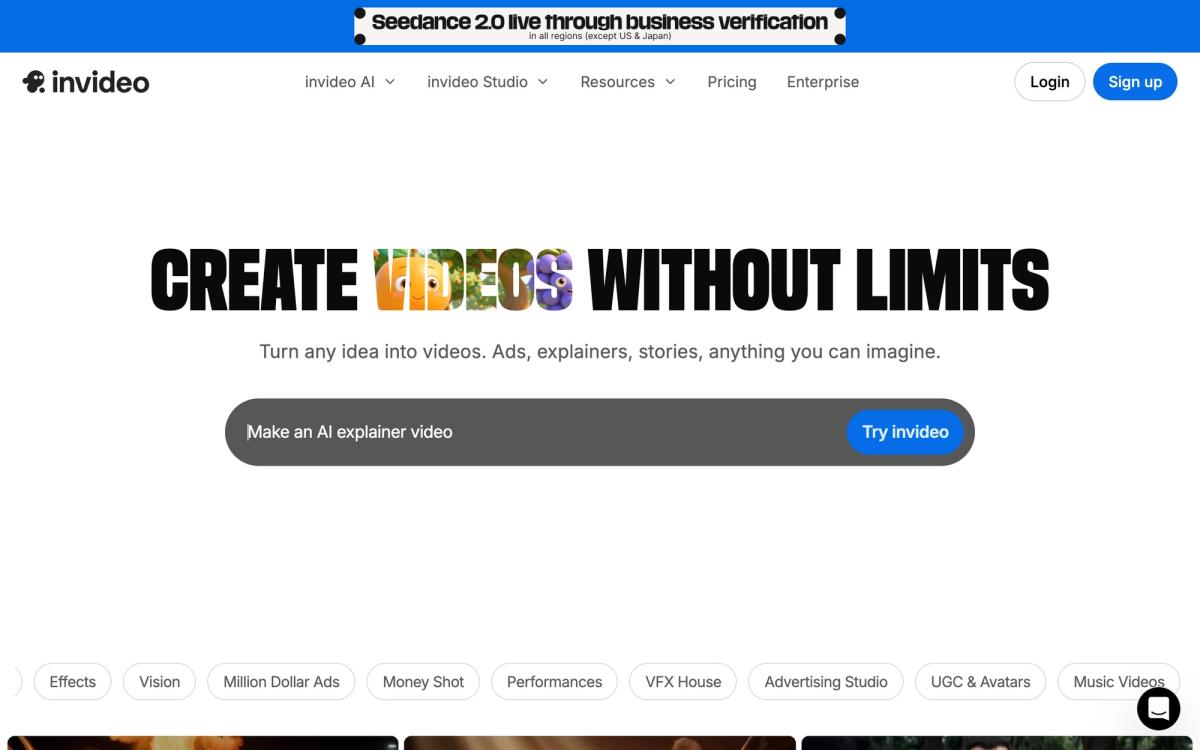 InVideo AI homepage screenshot captured April 2026