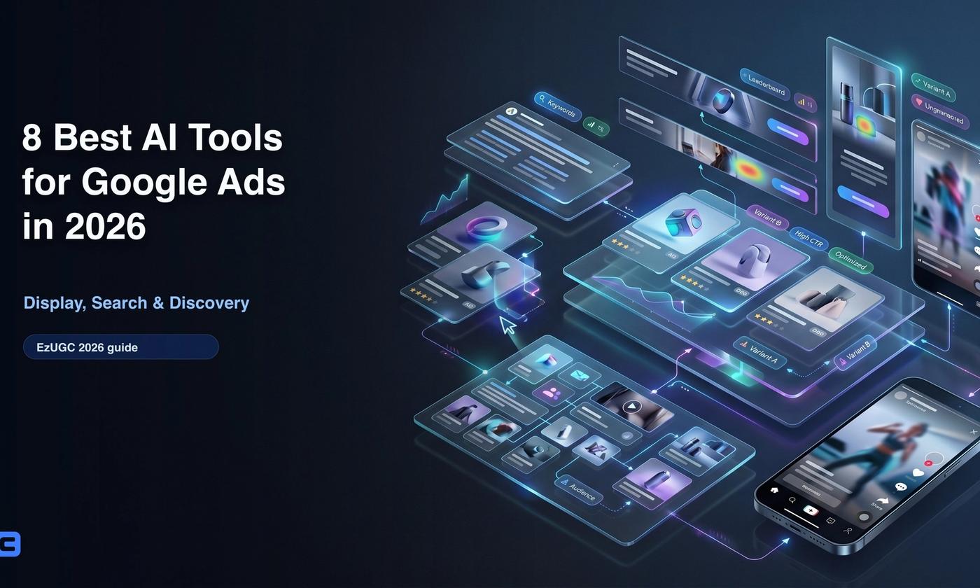8 Best AI Tools for Google Ads in 2026 banner with ad creative variants