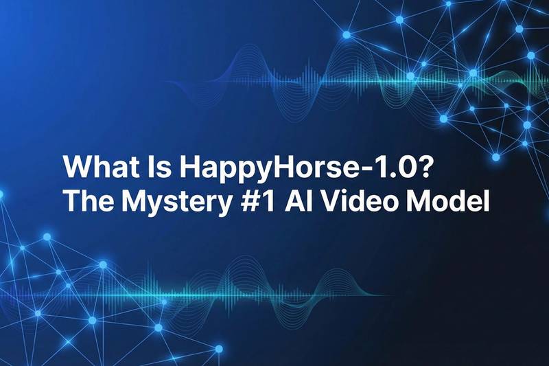 Futuristic AI video model leaderboard scene showing HappyHorse-1.0 ranked #1 with blurred anonymous team identity