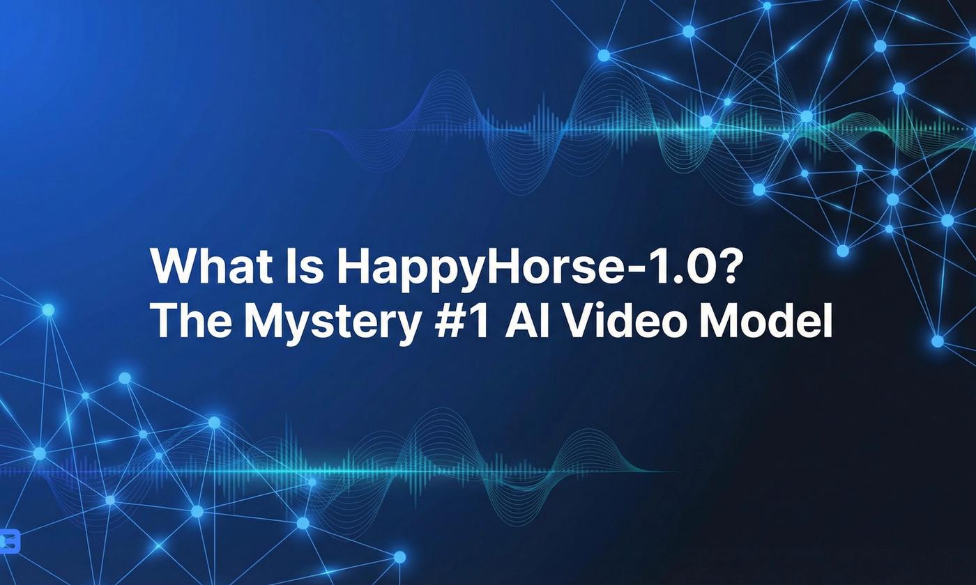 Futuristic AI video model leaderboard scene showing HappyHorse-1.0 ranked #1 with blurred anonymous team identity