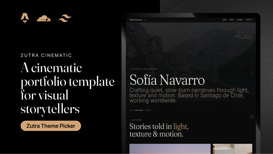 Zutra Cinematic — Astro 6 Portfolio Template for Visual Creators