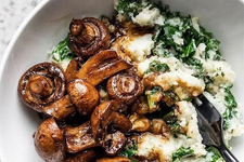 BALSAMIC ROASTED MUSHROOMS WITH HERBY KALE MASHED POTATOES card image
