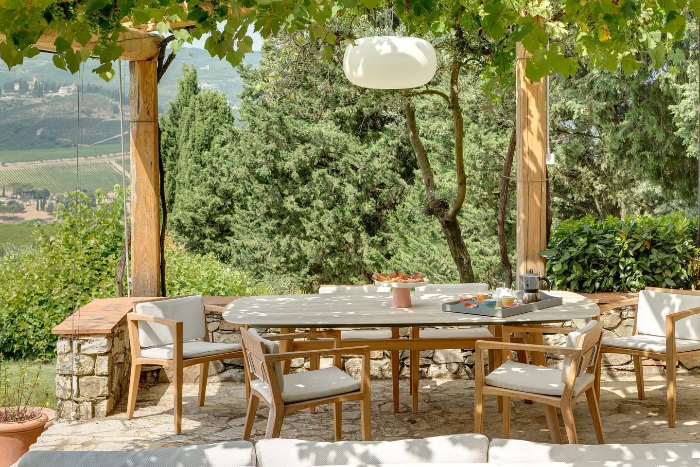 Chairs pulled round for lunch