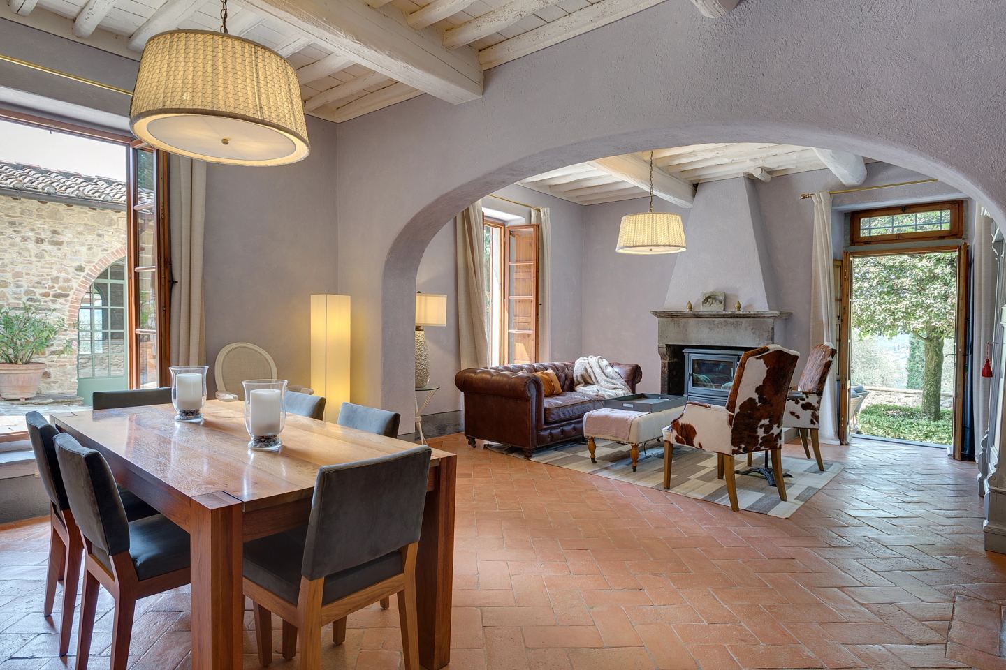 The enfilade from table to fireplace