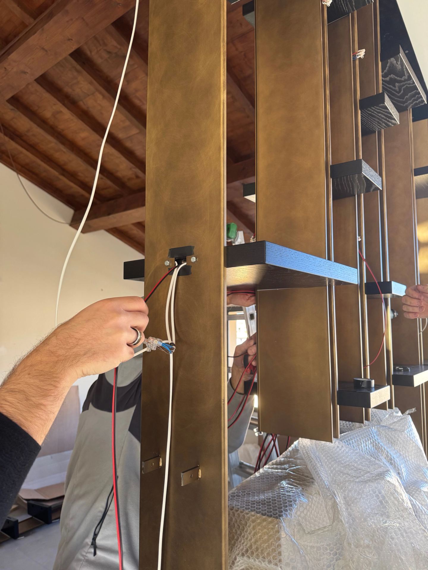 Wiring the lights into a bronze upright