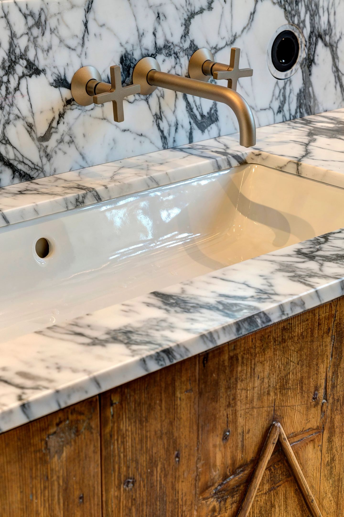 Marble laid on reclaimed timber