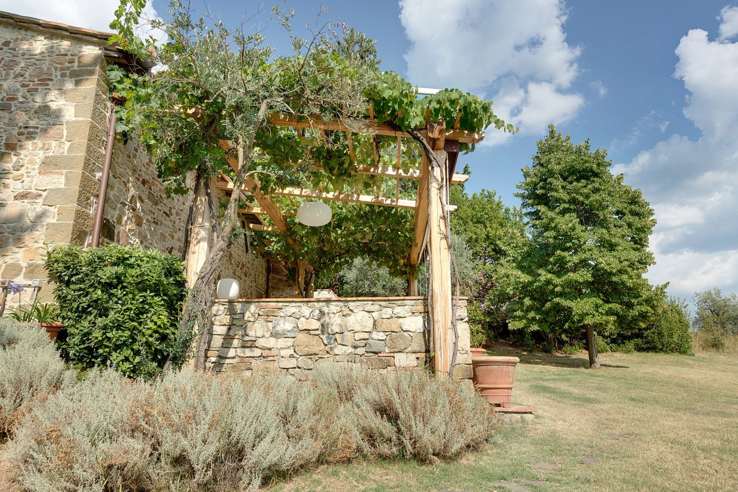 The pergola built against the old wall