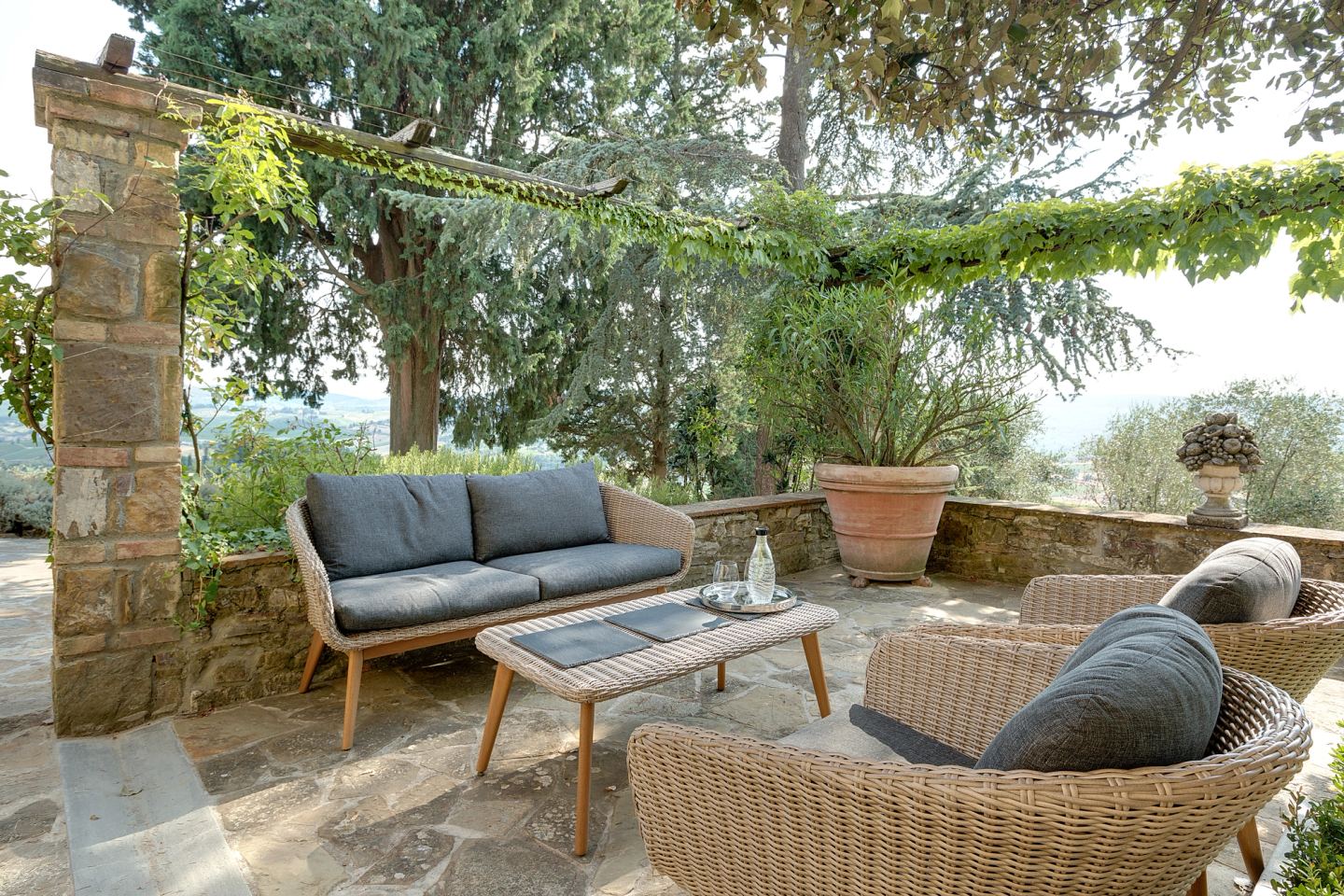 Cushions and the low table in the shade