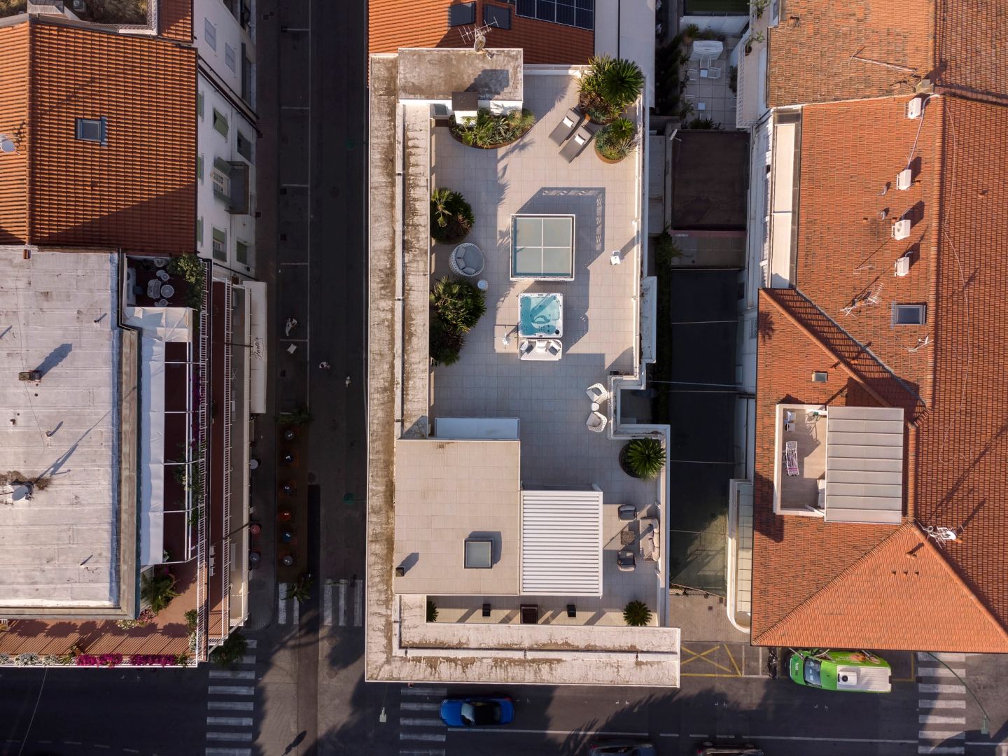 The terrace among the surrounding roofs