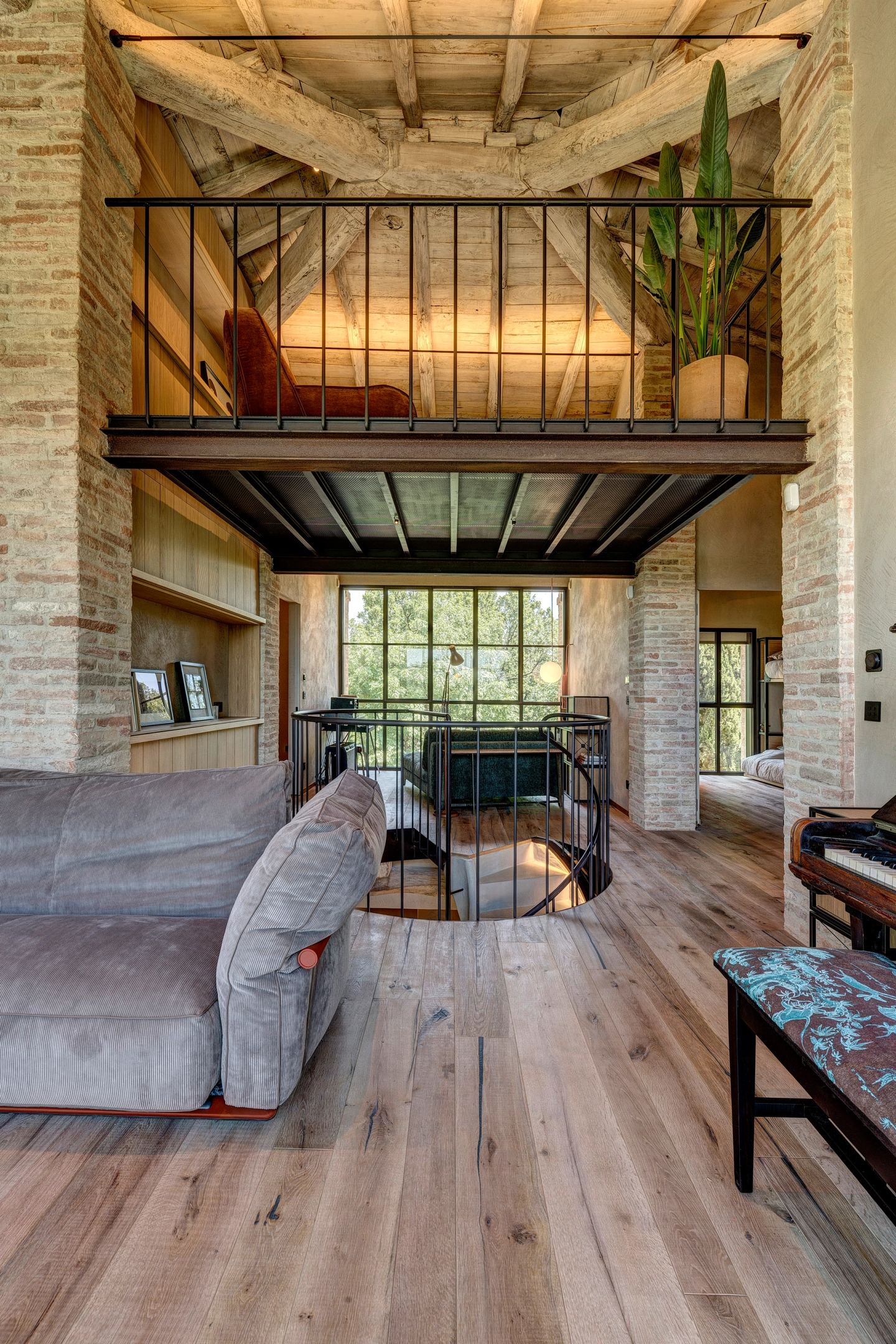 The mezzanine above the living room