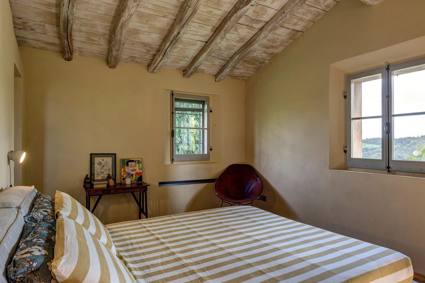 The room towards the window, the hills outside