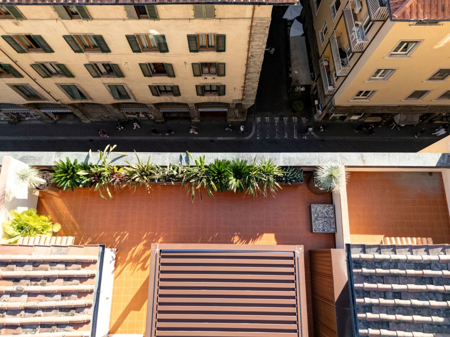 The terrace and its planters from the air