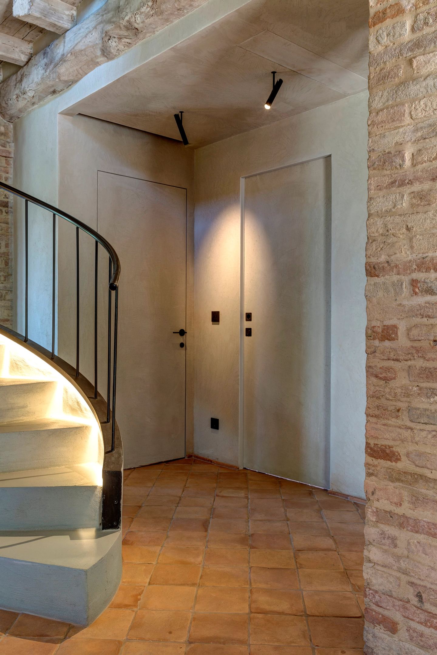 The first treads and the brickwork beside them