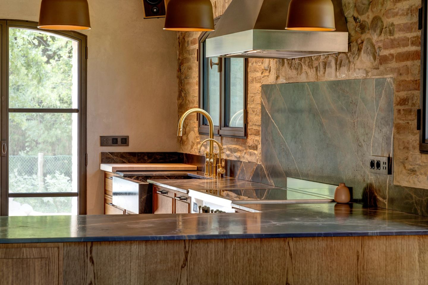 The kitchen from the dining end of the floor