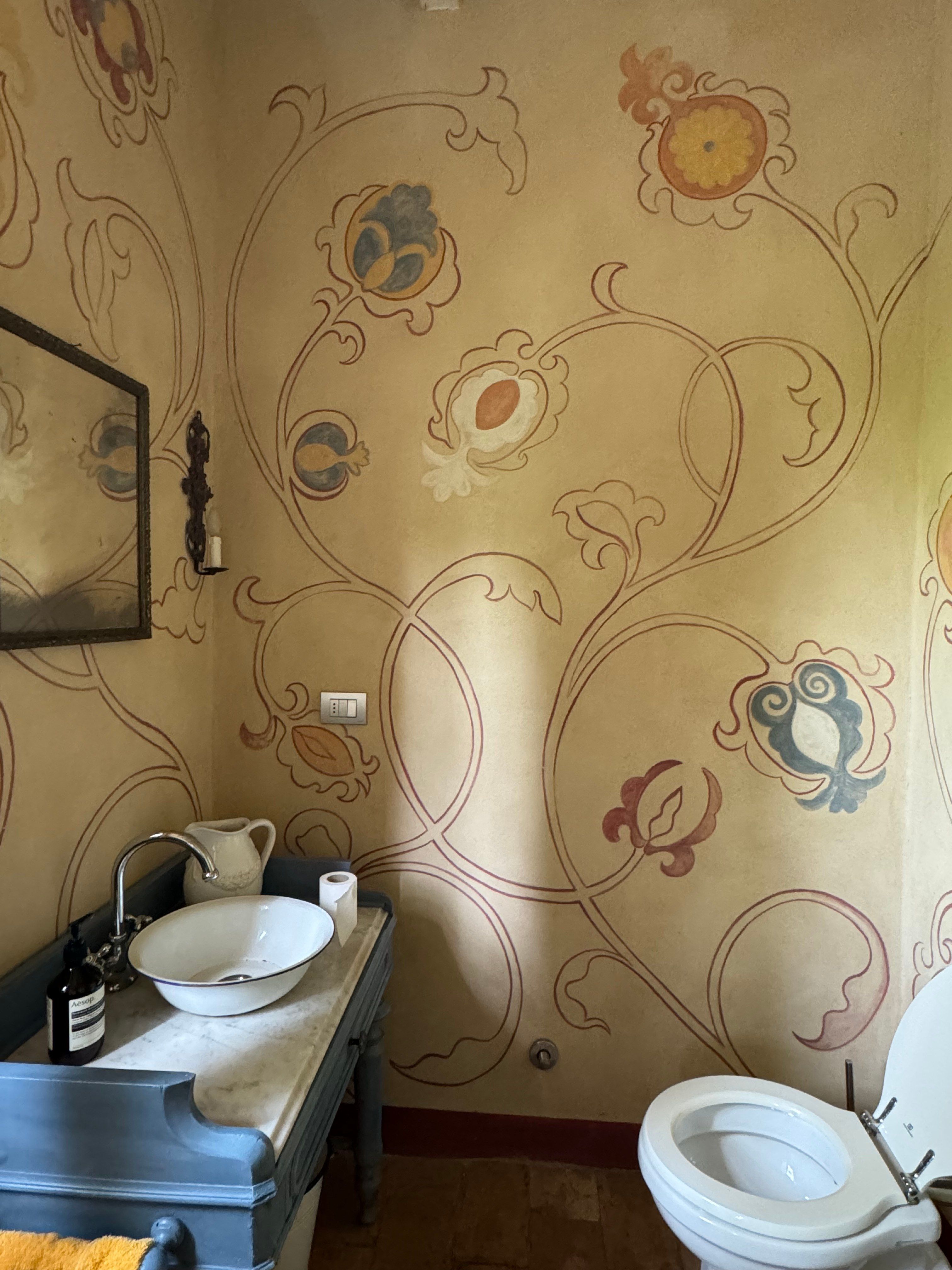 Before: the guest bathroom with its old blue washstand