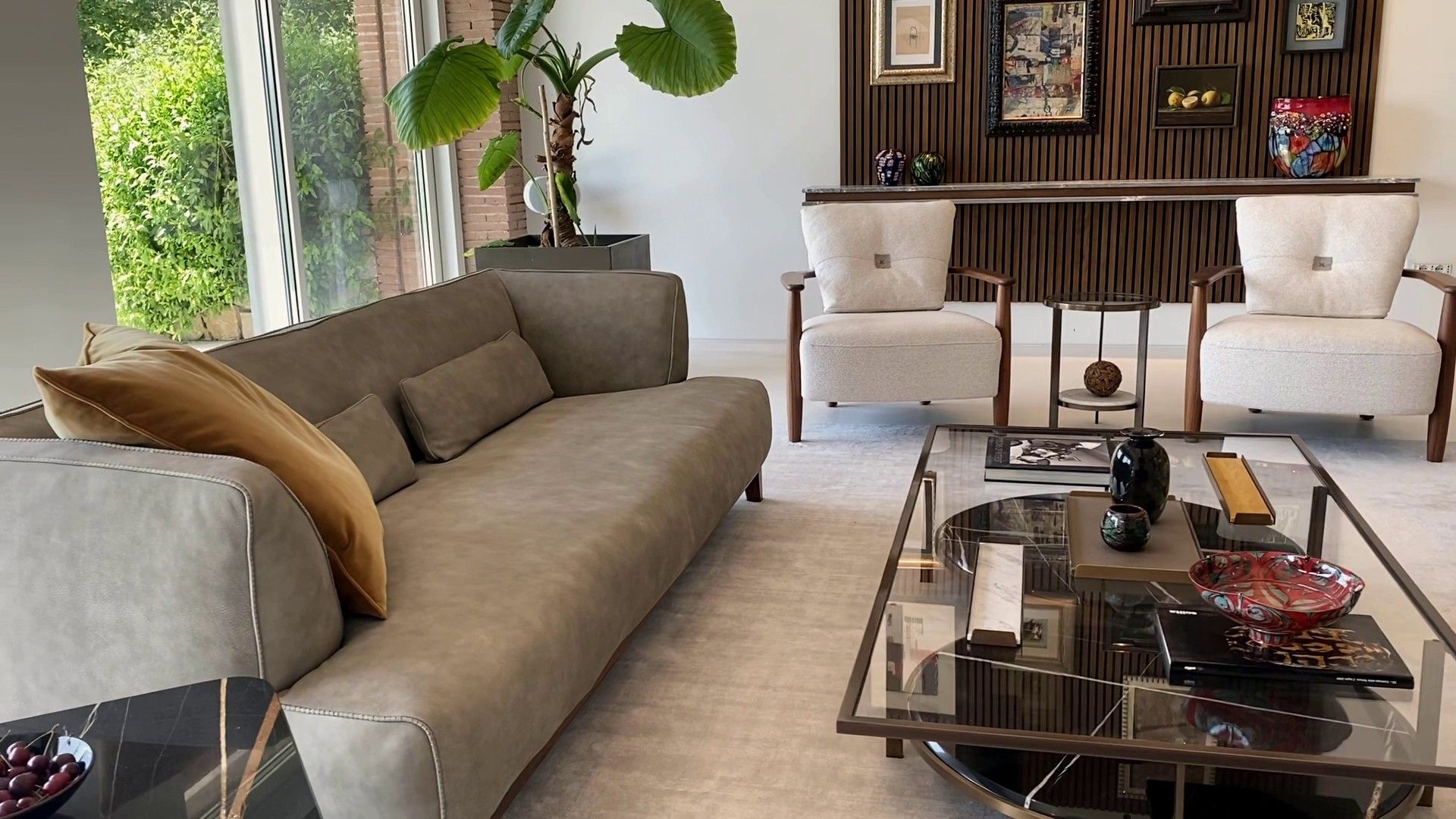 The grey Greg sofas on their wooden bases in the second living room