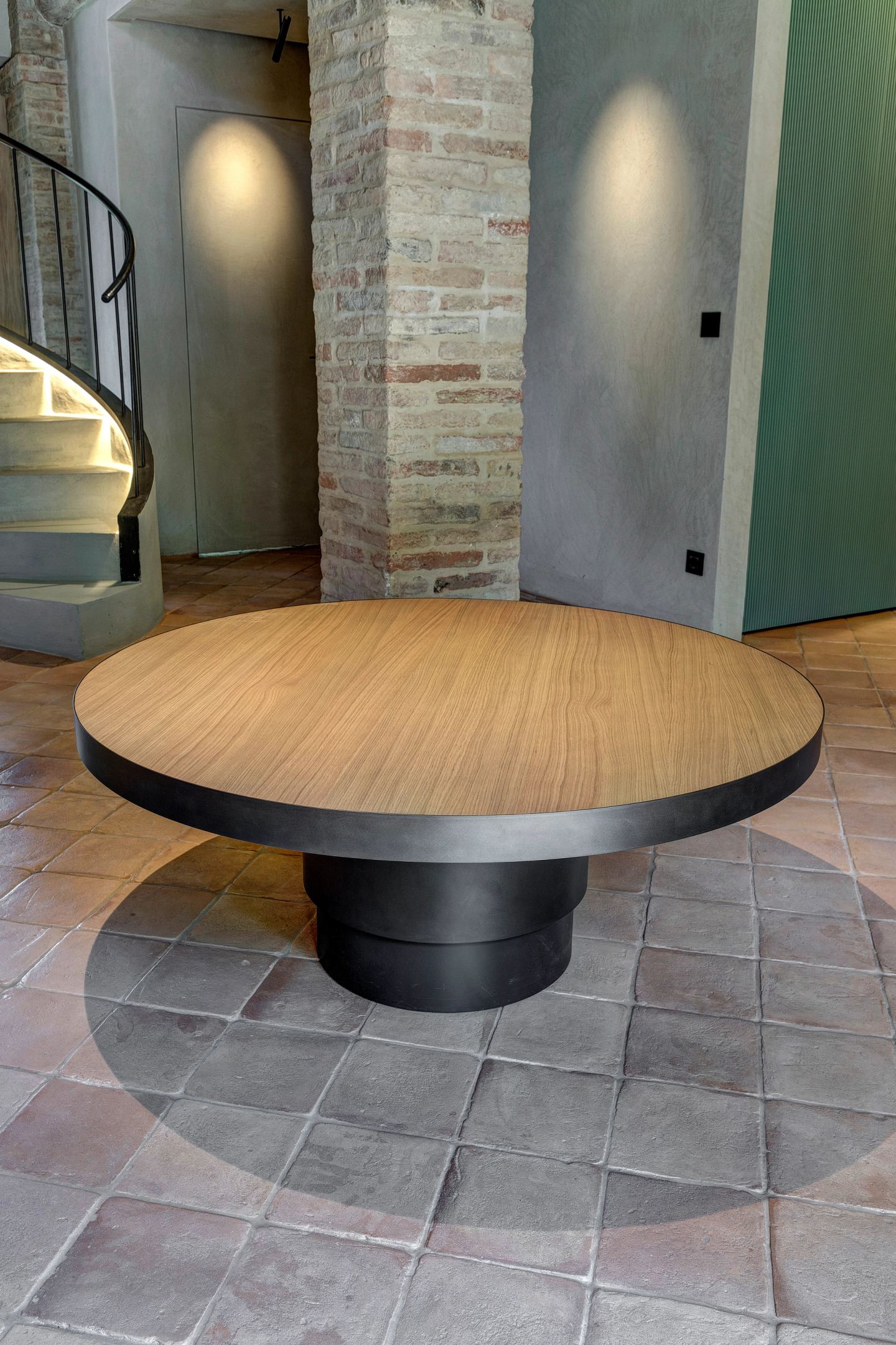The oak top seen across the room