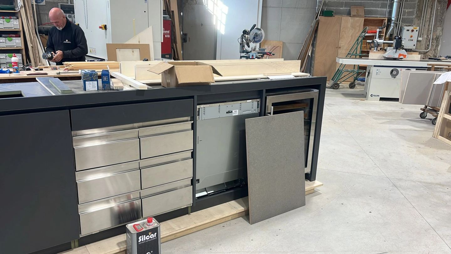 The kitchen island taking shape in the workshop