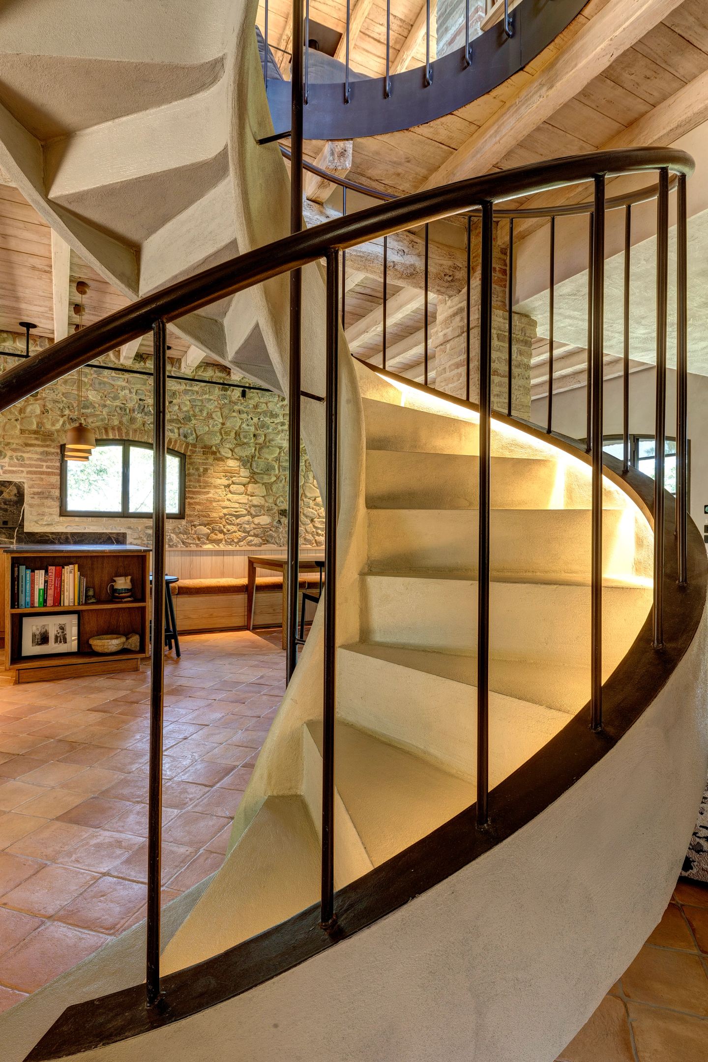 The stair and the library behind the glass
