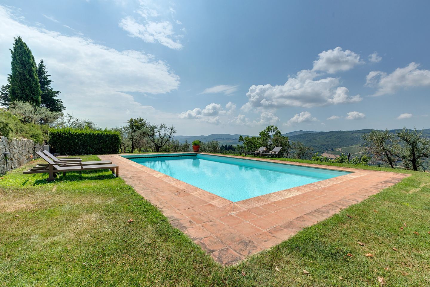 The pool cut into the lawn