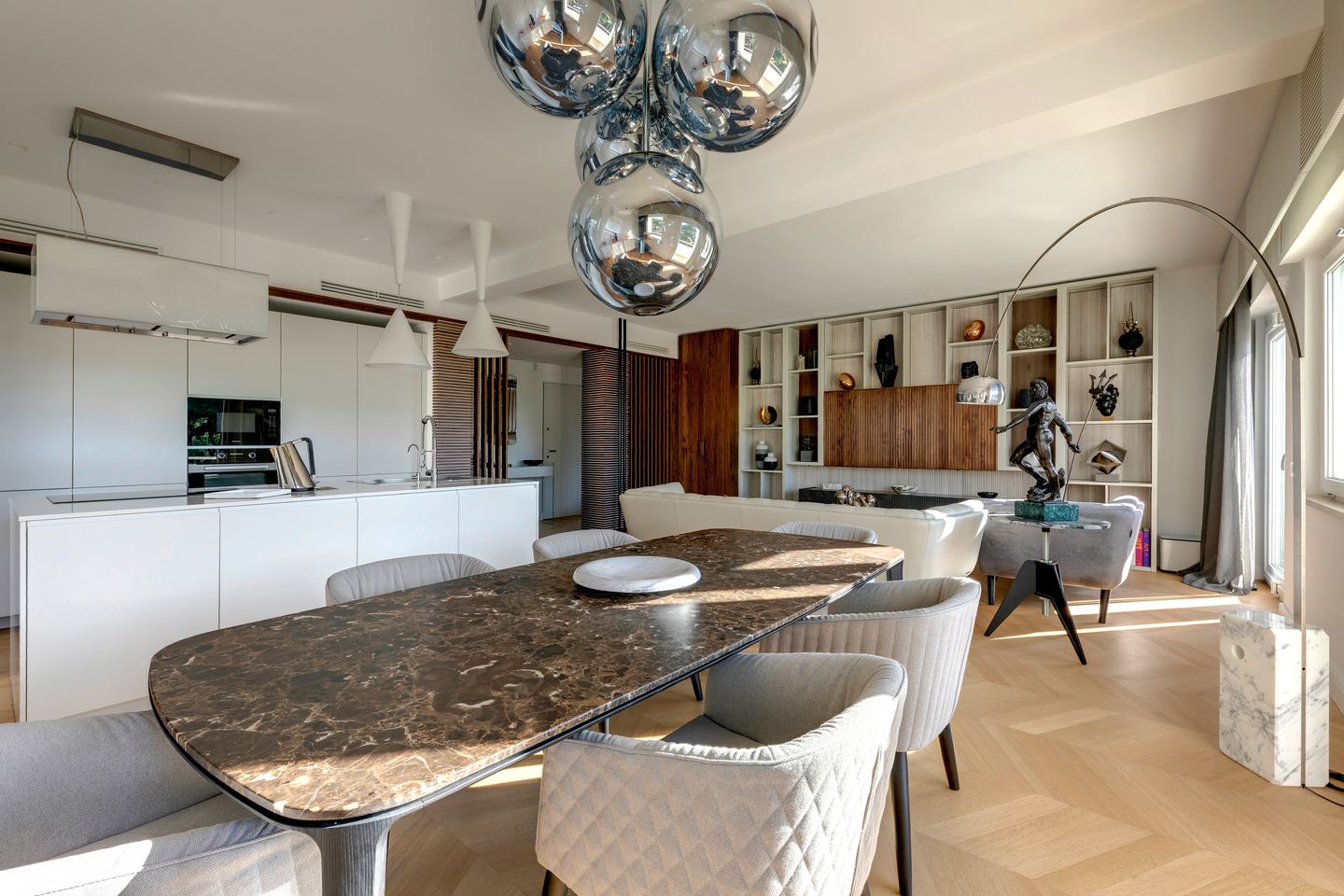 Dining table and kitchen island in one view