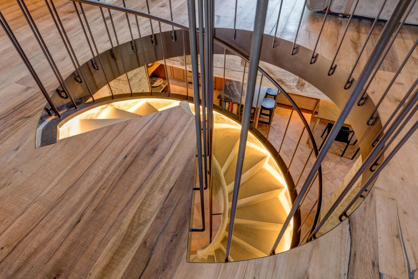 Looking down the well of the stair