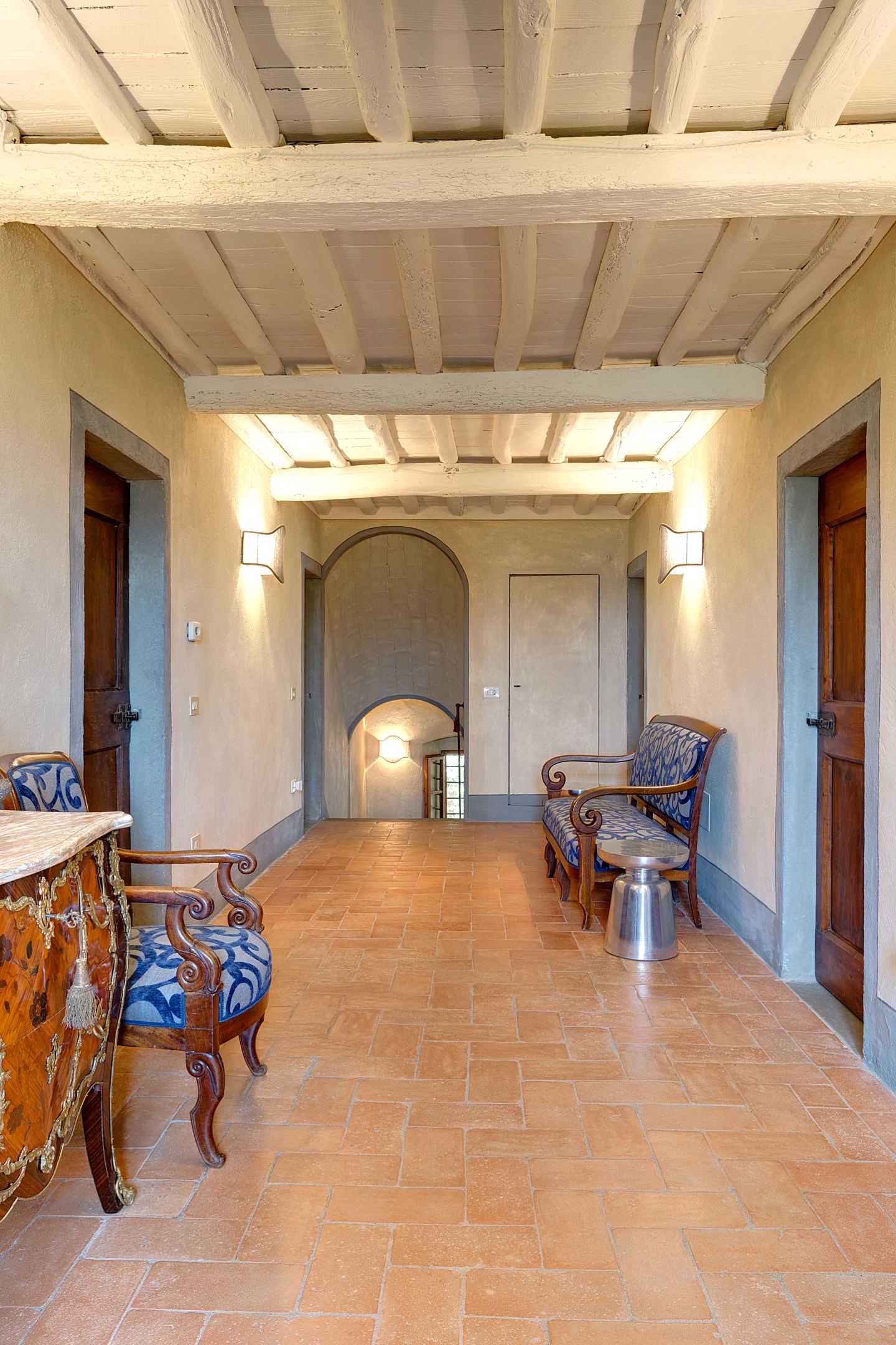 The upstairs landing, doors along both sides