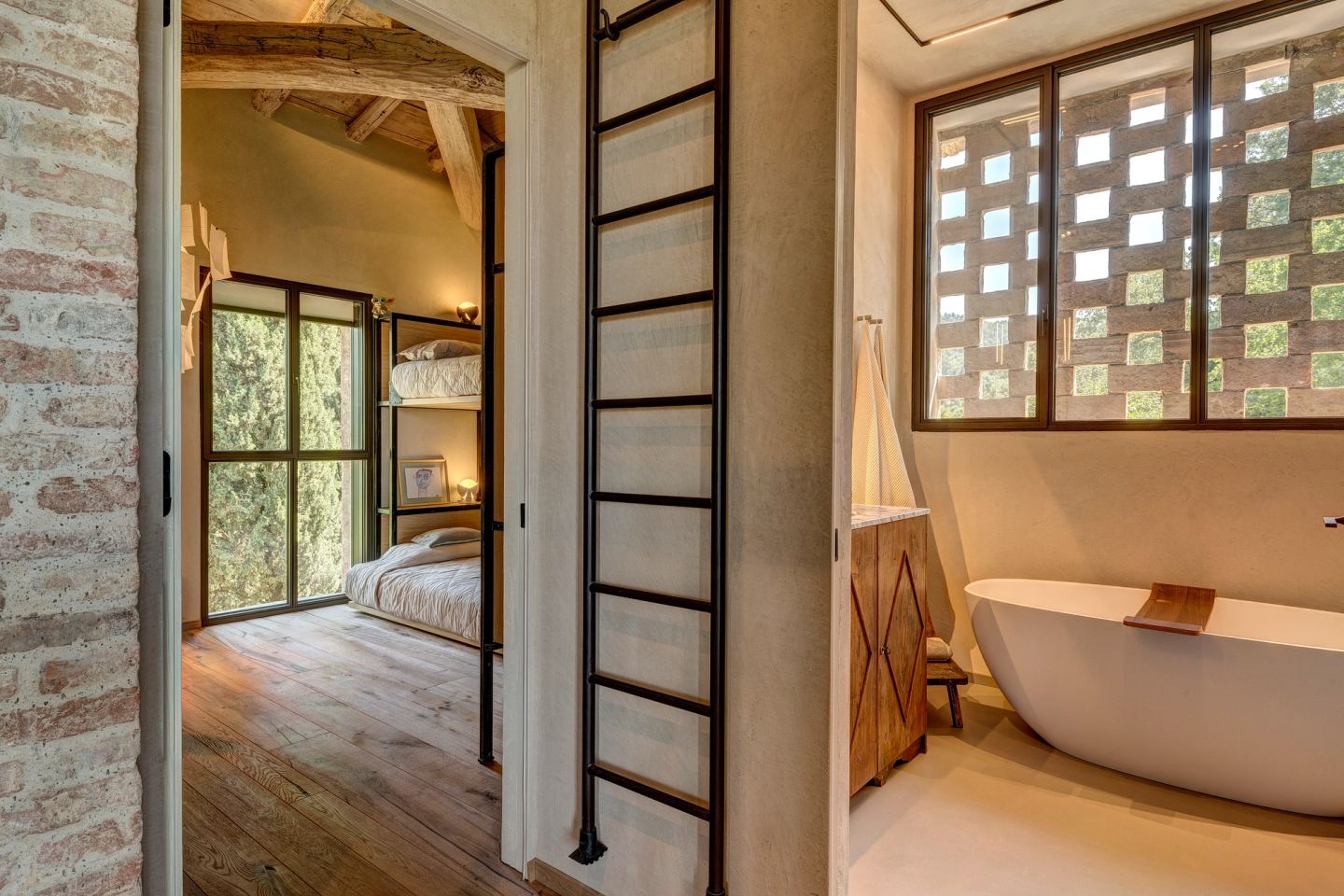 Through to the bunk room, the ladder beside the door
