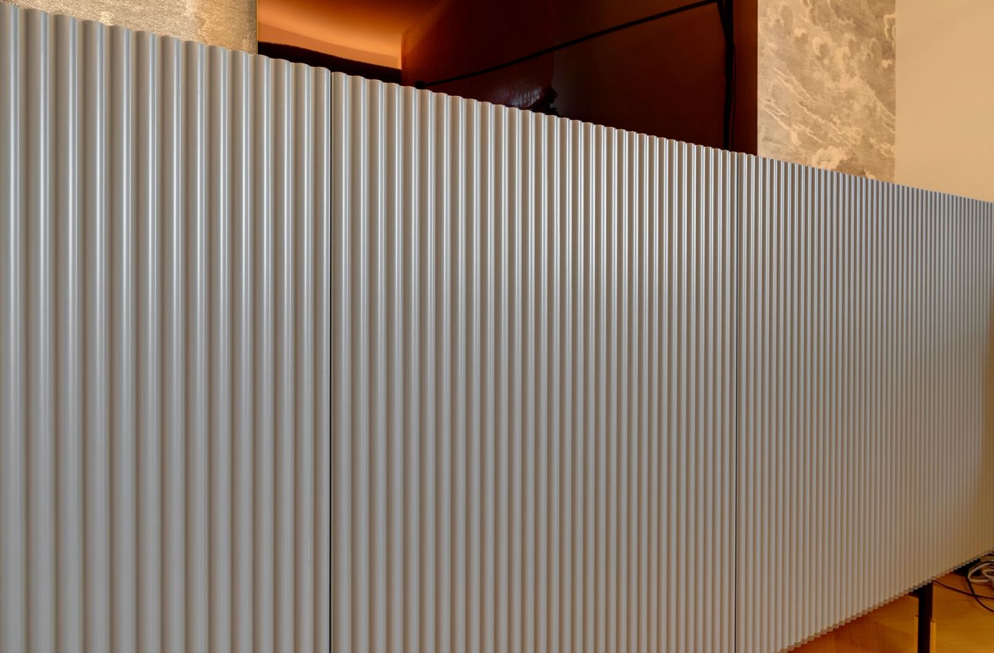 Fluted sideboard front, close