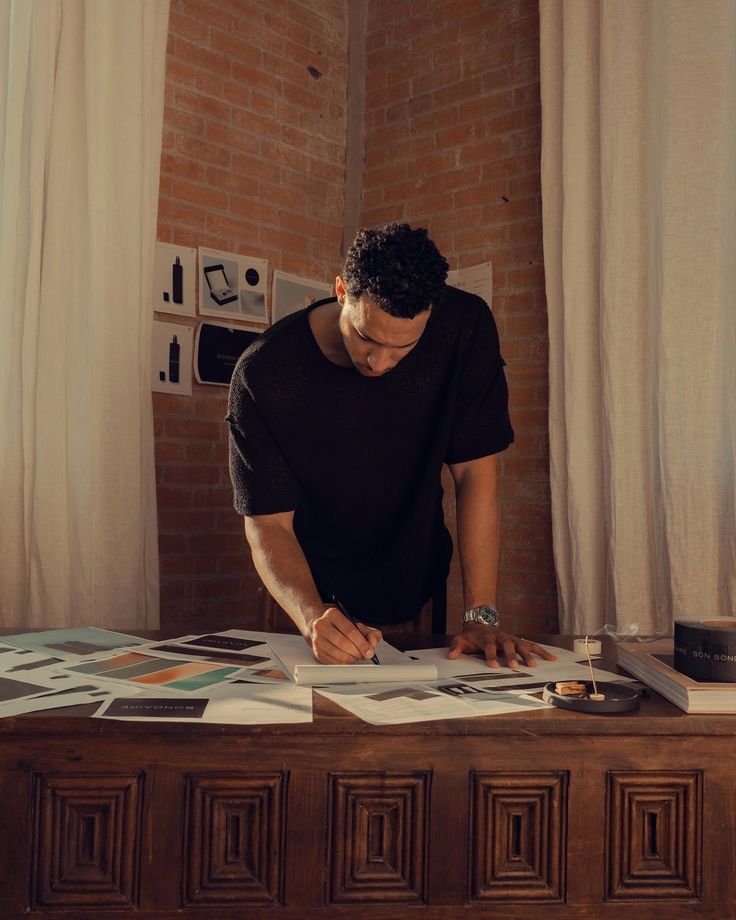 Designer reviewing materials