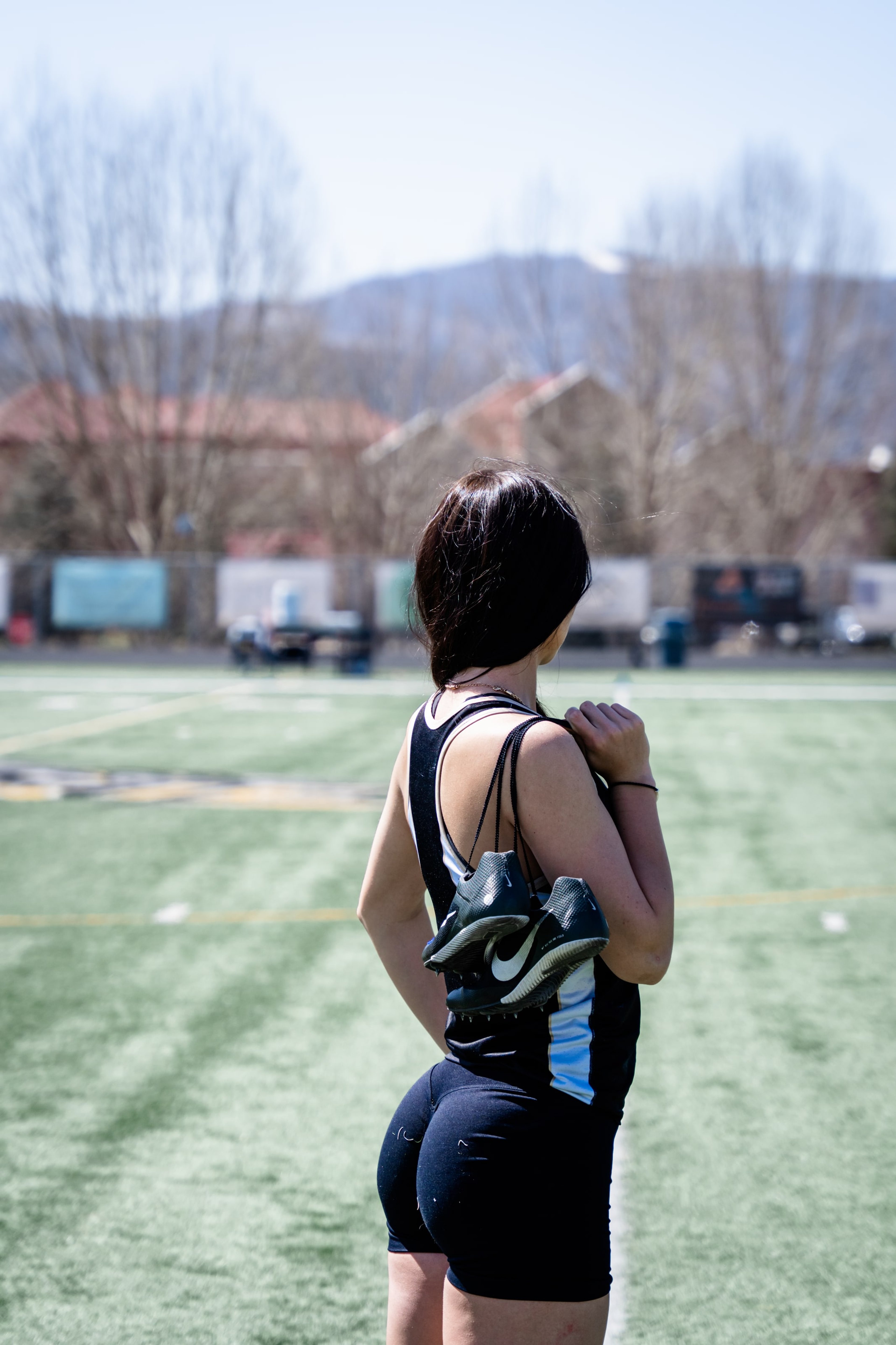 Lucy facing the far hills from the center of the field