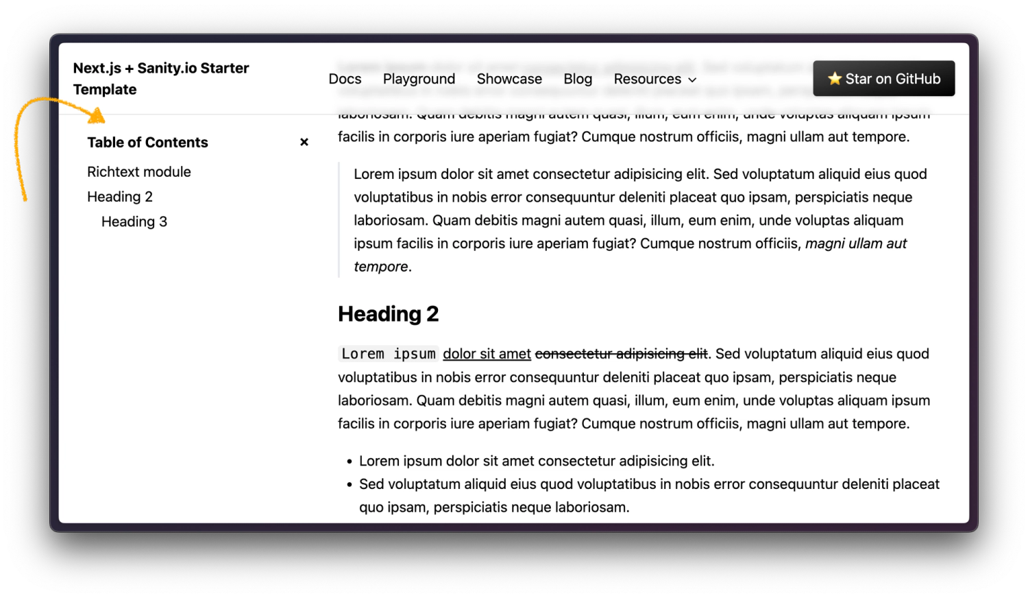 A table of contents that sticks below the header with an offset value of 1rem