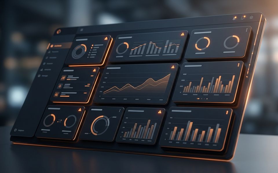 Abstract dark AEO audit dashboard with orange analytics panels and citation gap signals Abstract dark AEO audit dashboard with orange analytics panels and citation gap signals