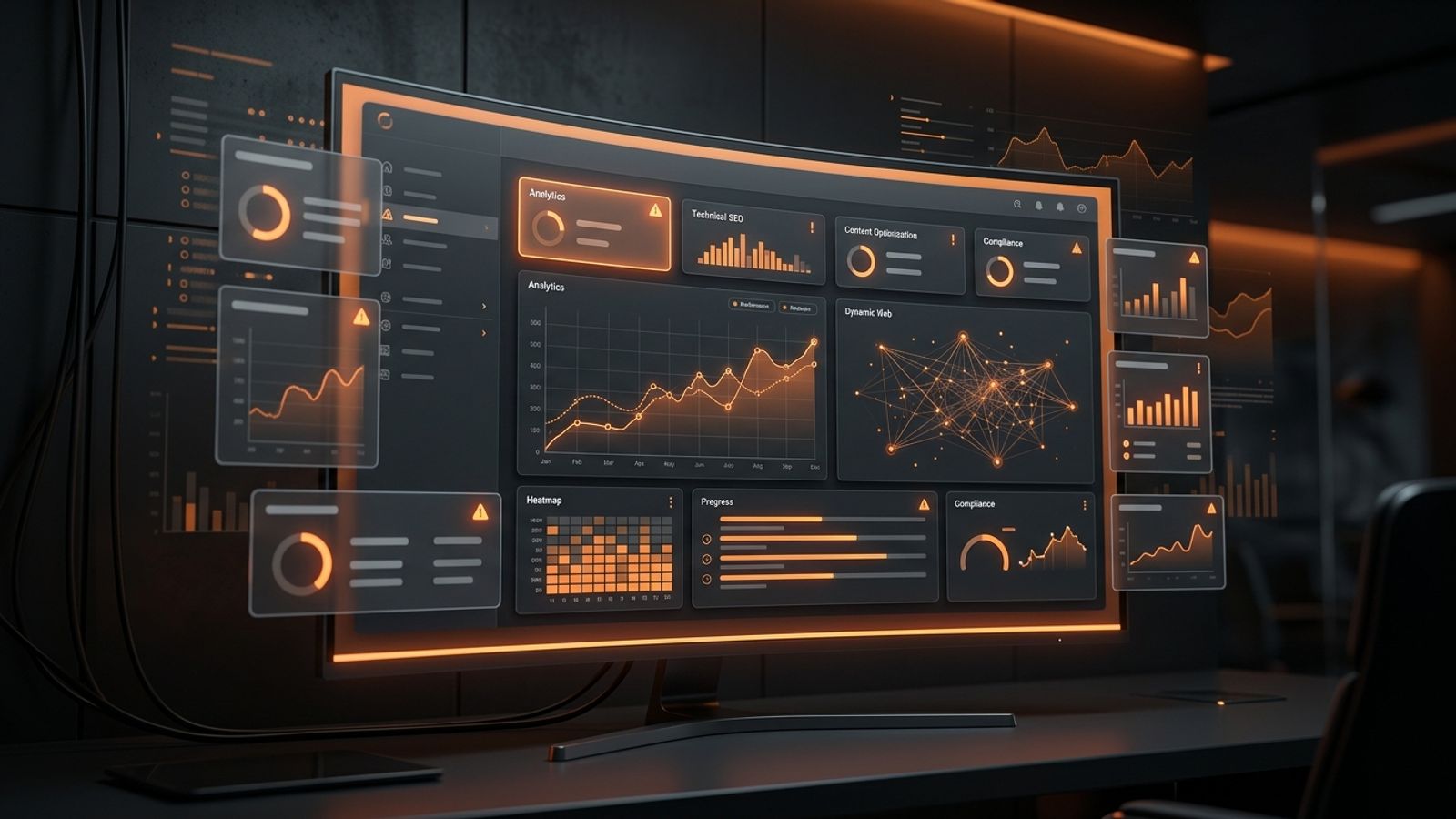 Dark AI visibility audit dashboard showing product page answer, proof, and citation readiness signals. Dark AI visibility audit dashboard showing product page answer, proof, and citation readiness signals.