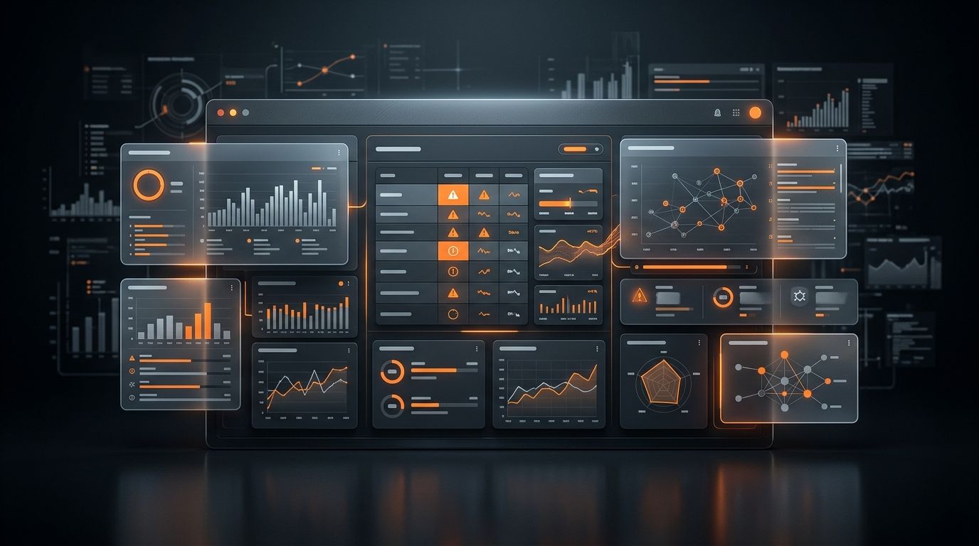Abstract dark website audit dashboard for evaluating answer engine optimization services