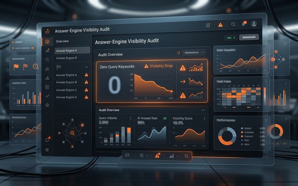 Abstract dark AEO reporting dashboard with orange audit indicators and layered analytics panels. Abstract dark AEO reporting dashboard with orange audit indicators and layered analytics panels.