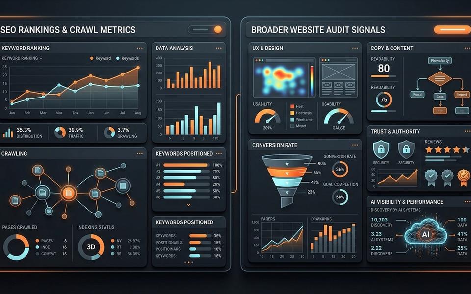 Dark SavageAudit dashboard comparing SEO audit metrics with broader website audit signals. Dark SavageAudit dashboard comparing SEO audit metrics with broader website audit signals.