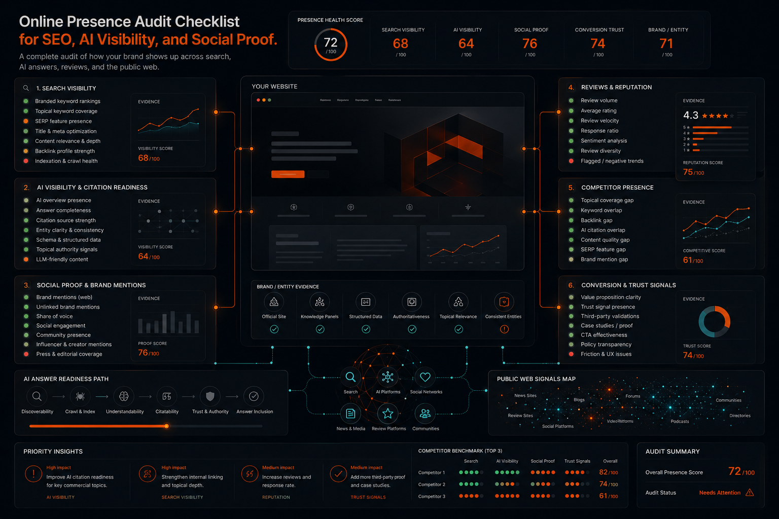 Online Presence Audit Checklist for SEO, AI Visibility, and Social Proof