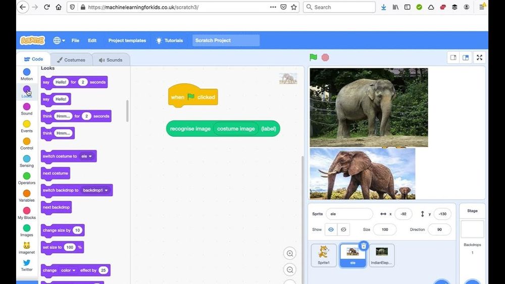 Screenshot of Machine Learning for Kids - 1 Minute Demo
