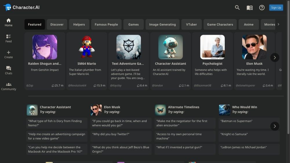 Screenshot of character.ai Screenshot of character.ai