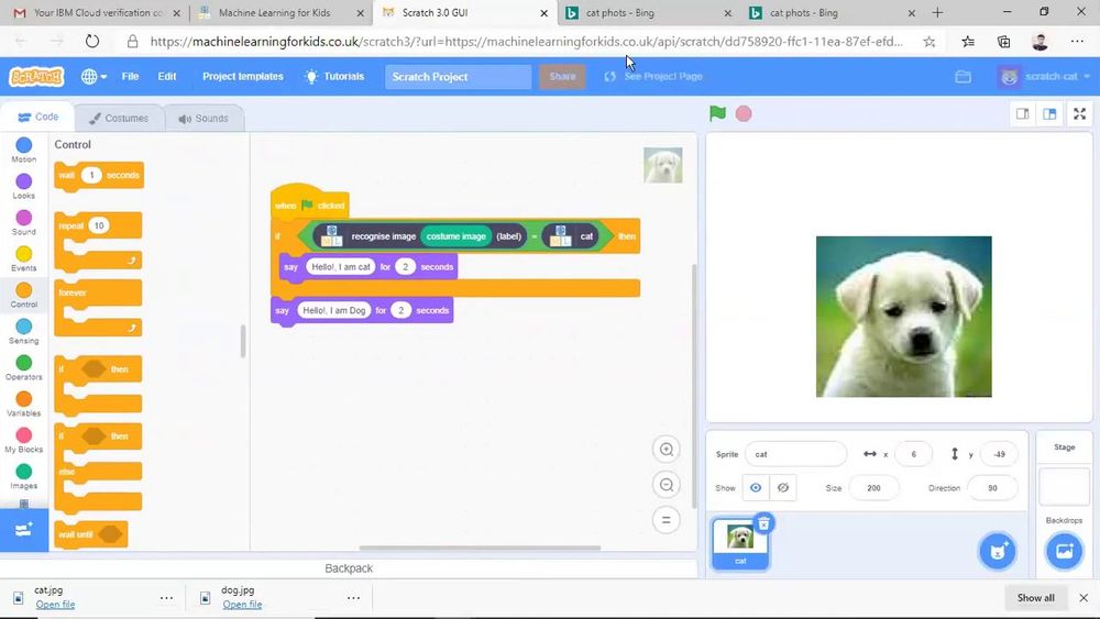 Screenshot of Machine Learning for Kids
